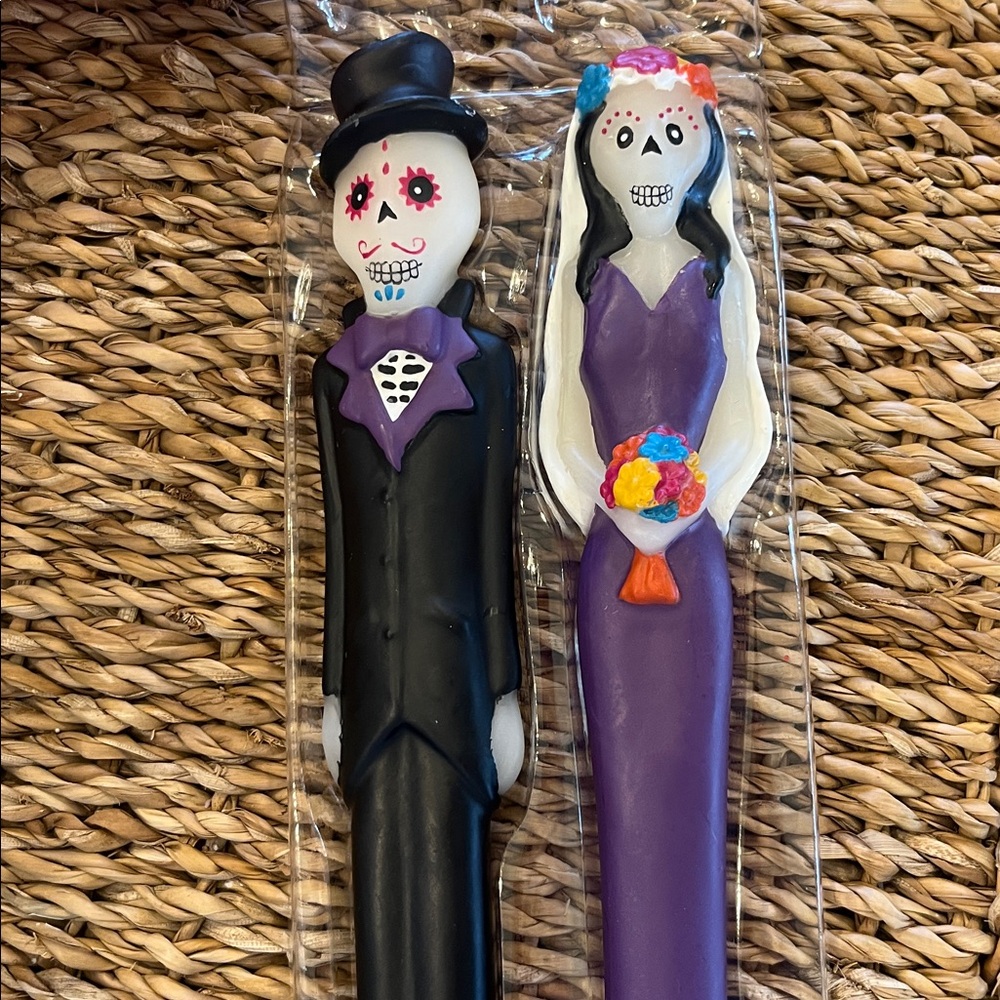 Pier 1 Day of the Dead Skeleton Couple Taper Candle Set - Black and Purple